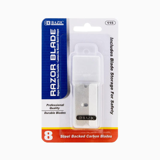 BAZIC Razor Replacement Blade, Single Edge Utility Knife Carbon Boxes Cutter in Tube Storage Box (8/Tube), 1-Pack