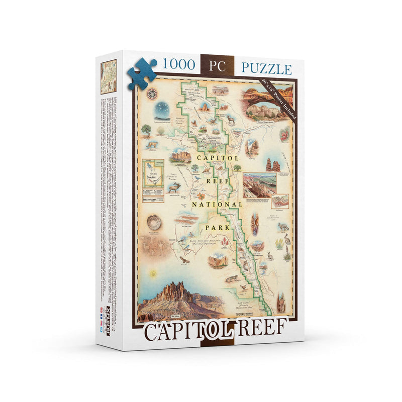 Capitol Reef National Park Map Cardboard Jigsaw Puzzle - 1000 Pieces, Hand-Illustrated - Educational, Family Activity, Ages 7+, Includes Poster - 25.4 x 19.8