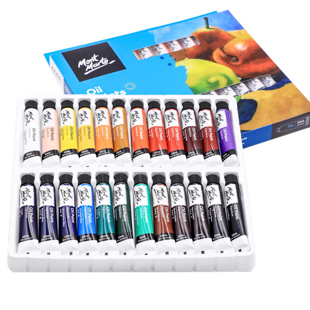 Mont Marte Oil Paint Set Signature 24pc x 0.4oz , Good Coverage, Good Tinting Strength, for Beginners, Students and Artists