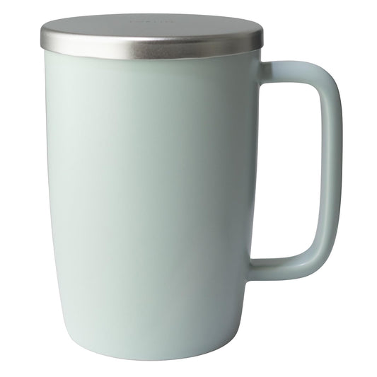 FORLIFE Dew Satin Finish Brew-In-Mug with Basket Infuser & Stainless Lid 18 oz.,  Minty Aqua