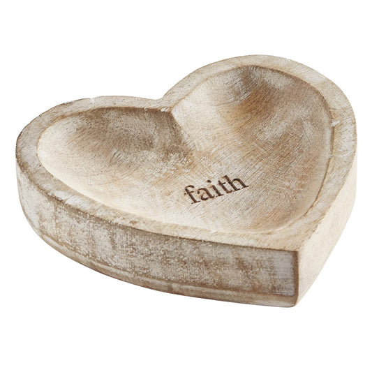 47th & Main Faithworks-Heart-Shaped Mango Wood Trinket Tray, 6 x 6-Inch, Faith