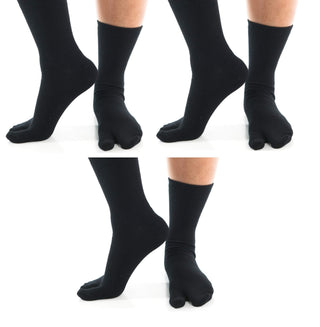 V-Toe Split Toe Flip-Flop Socks - Tabi Premium Cotton Blend Men & Women Sock - Men's Japanese Toe Separated Black Crew - 3 Pairs Pack