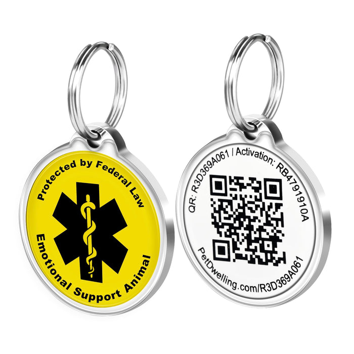 Pet Dwelling QR Code Emotional Support Animal Tag-ESA ID Tag-Dog Tags-Cat Tags-Online Pet Profile-Instant Email Alert of QR Tag Scanned GPS Location (Yellow)