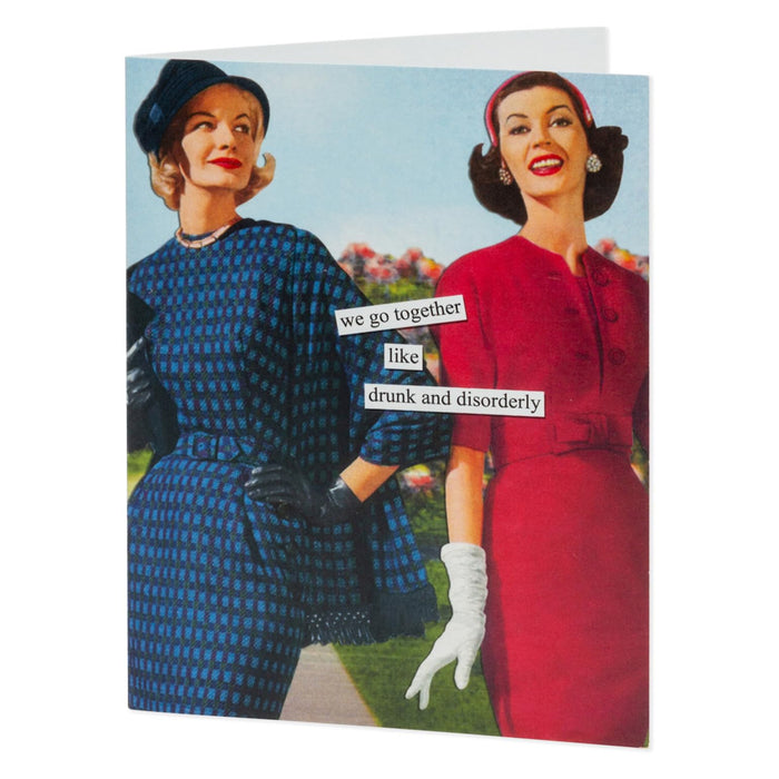 Anne Taintor Birthday Cards Funny Vintage Retro Greeting Card for Her, 4.25" x 5.5", Drunk And Disorderly