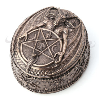 Unicorn Studio Veronese Design Wiccan Pentagram Baphomet Oval Shaped Trinket Box Resin Sculpture Bronze Finish