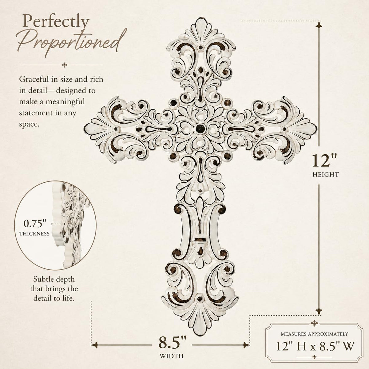 Comfy Hour 12 Inch Wall Cross, White Floral Cross Wall Decor