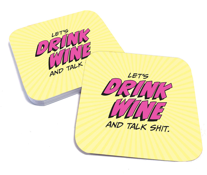 Paper Coasters for Drinks, Set of 20, Recyclable/Disposal, Funny Bar Accessory - Wine Humor