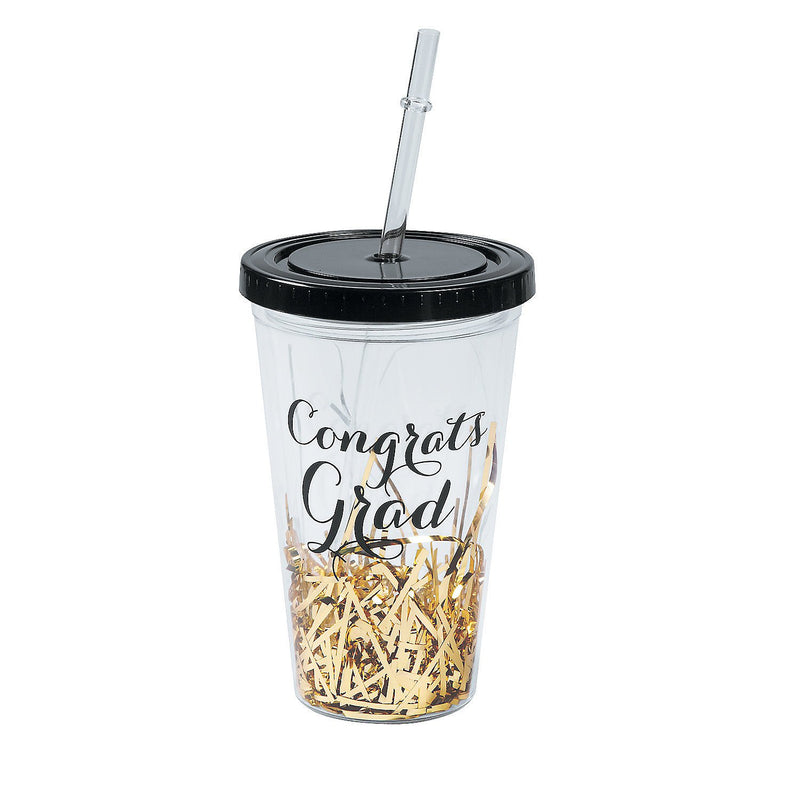 Fun Express - Black & Gold Grad Plastic Tumbler for Graduation - Home Decor - Entertaining - Drinkware - Graduation - 1 Piece