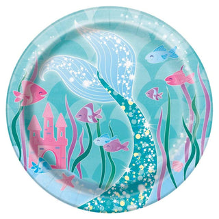 Unique Industries Unique Tableware Mermaid Dessert Party Paper Plates, 7", 8 Ct, 7", Multicolor