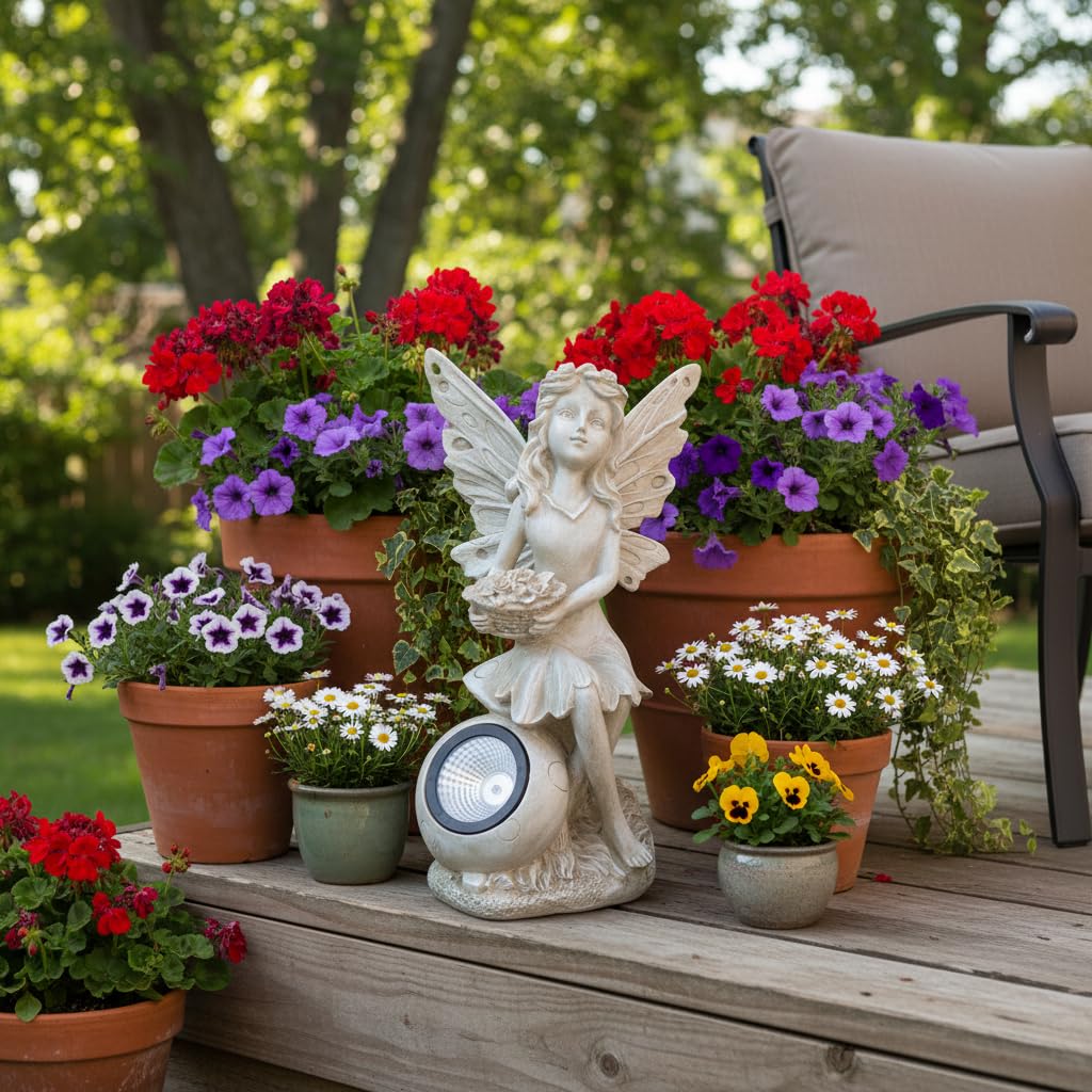 Comfy Hour Faith and Hope Collection Resin 12" Praying Angel with Flower Basket Solar Light Garden Statue