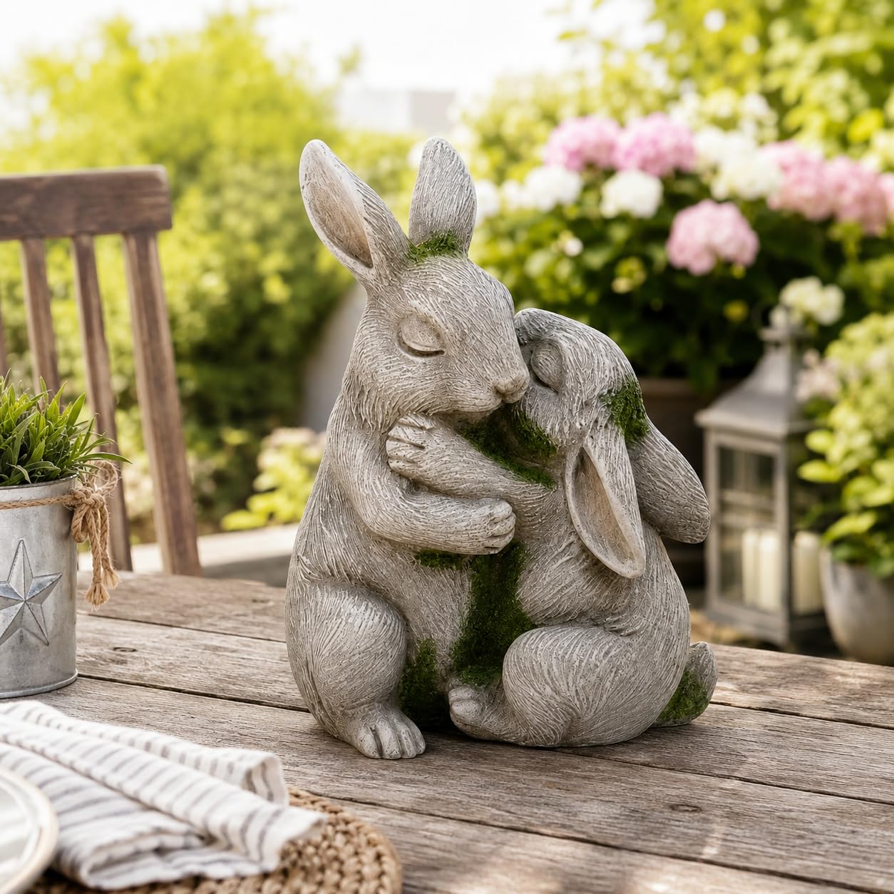 Comfy Hour 6 Inch Bunny Statue, Embracing Rabbit Garden Decor