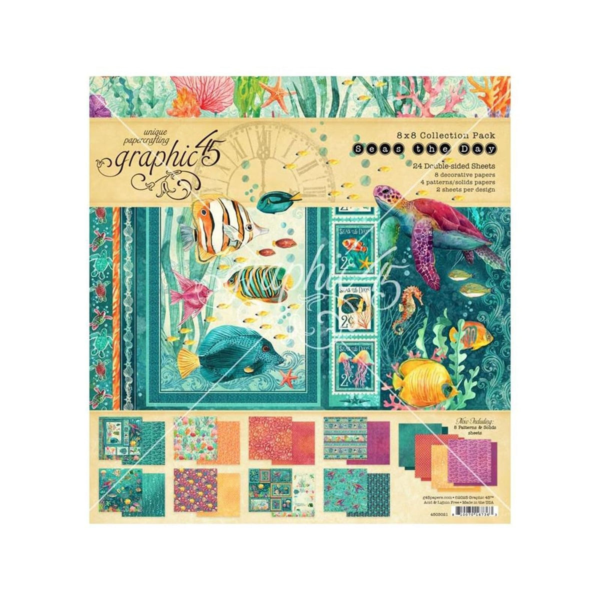 Graphic 45 Sheet Paper, 8x8, Turquoise