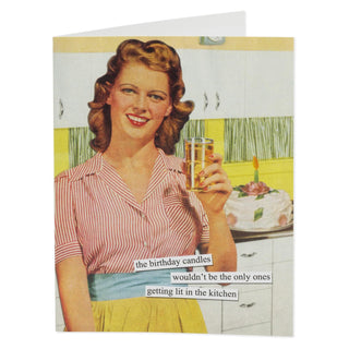 Anne Taintor Birthday Cards Funny Vintage Retro Greeting Card for Her, 4.25" x 5.5", Getting Lit in the Kitchen