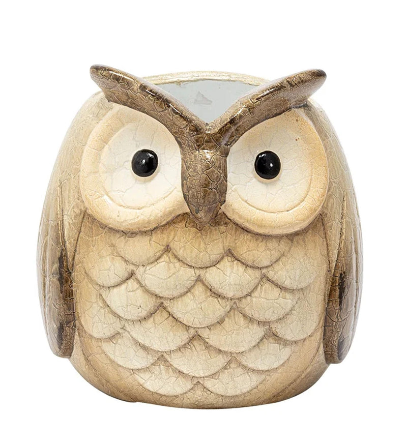 Napco Woodland Horned Owl 5 x 4 x 3.5 inches Brown Ceramic Flower Succulent Plant Pot Planter Container Holder, Indoor Outdoor Garden Décor, 14763