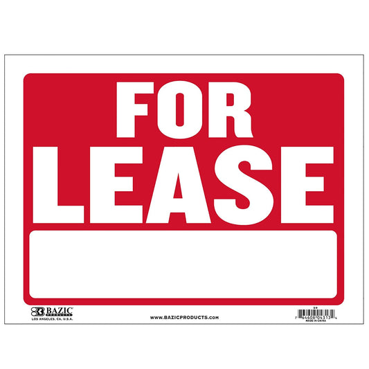 BAZIC For Lease Sign 9"X12", For Rent Rental House Home Apartment Car Auto Store Shops Business Waterproof Indoor Signage, 1-Pack