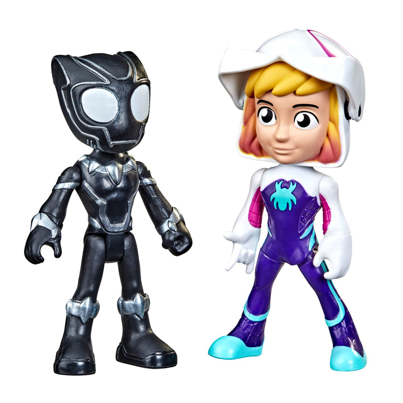 Spidey and His Amazing Friends Hero Reveal 2-Pack Marvel Action-Figures, Mask-Flip Feature, Ghost-Spider and Black Panther, Easter Gifts for Kids, Ages 3+