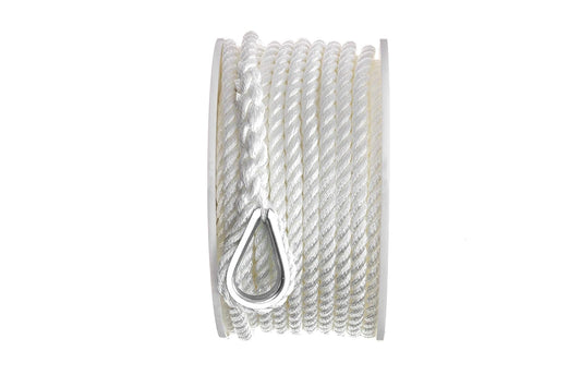 Land N Sea Distributing Anchor Line Rope, 3-Strand Twisted, White, Nylon, 3/8 In. X 100 Ft.