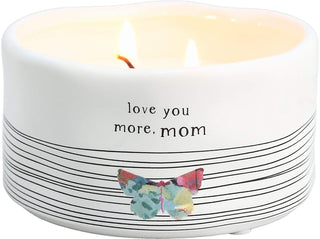 Pavilion Gift Company Love You More Mom Double Butterfly Candle in Ceramic with 100% Soy Wax & Cotton Wicks-Tranquility Scent, White