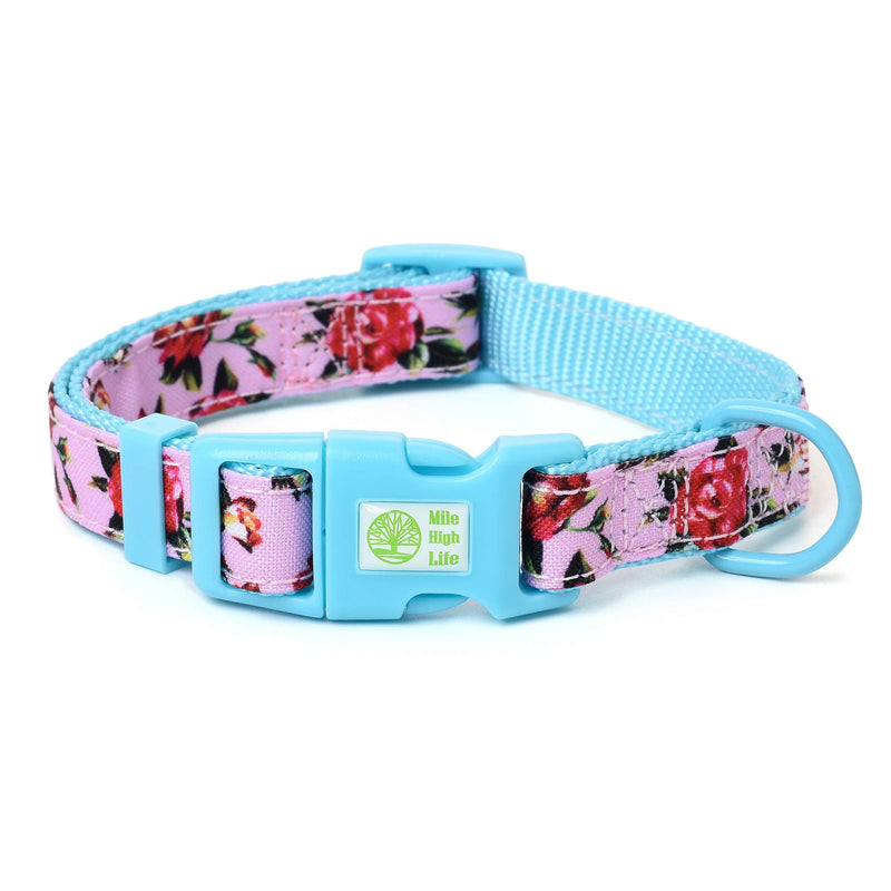 Mile High Life | Natural Wild Flower Collection | Soft Poly Cotton Fabric | Girl Dog Collars (Peony Rose, Collar -M)