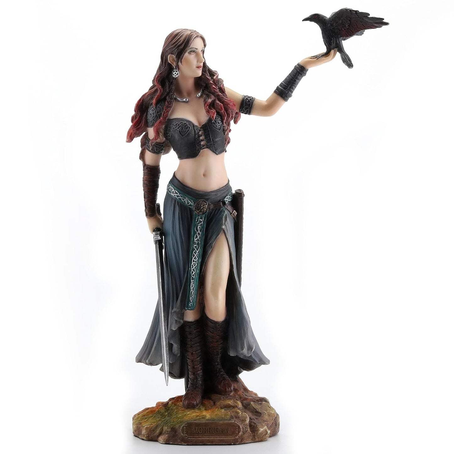 Unicorn Studio Veronese Resin Statues Morrigan The Celtic Goddess Of Battle W/Crow & Sword Statue 6.5 X 10.25 X 3 Inches