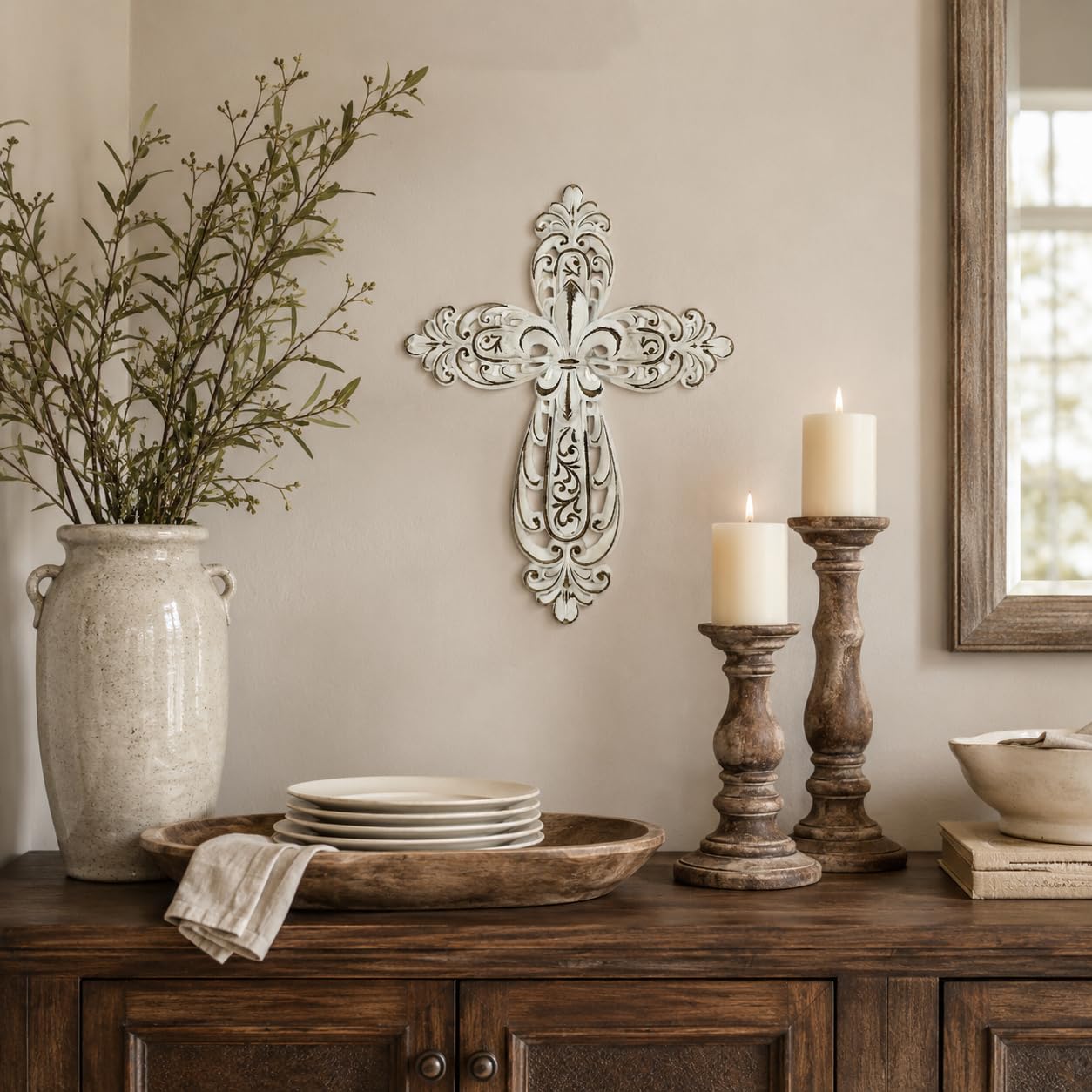 Comfy Hour 12 Inch Cross Wall Decor, White Cross for Wall