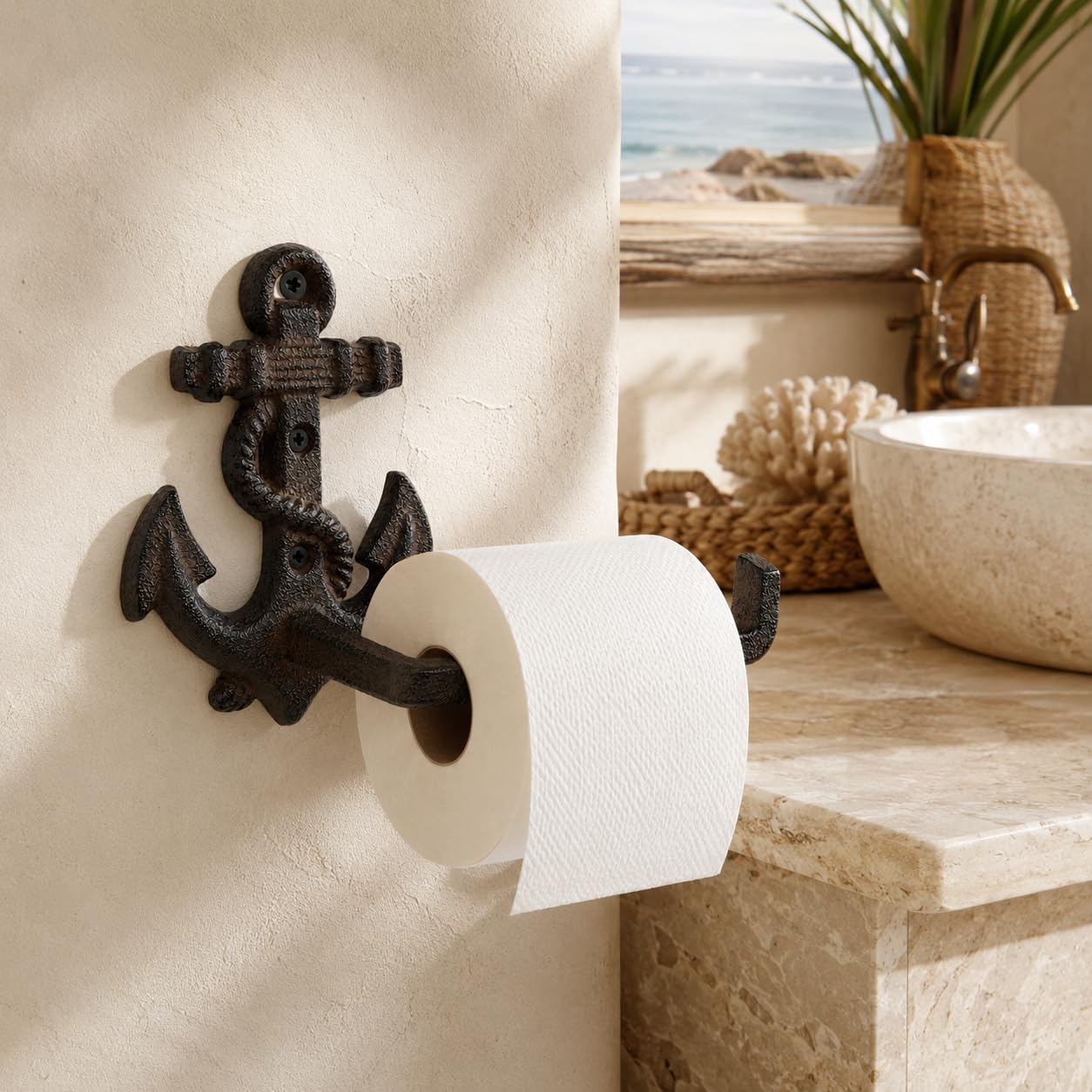 Comfy Hour 9.2 Inch Nautical Toilet Paper Holder, Anchor Decor, Set of 1