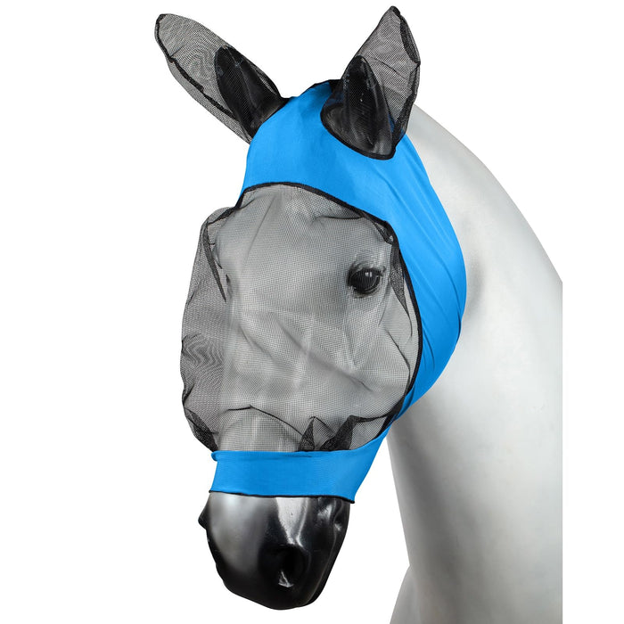 HORZE Soft Stretch Breathable Lycra Mesh Insect Fly Mask with Ear Protection - Blue - Horse