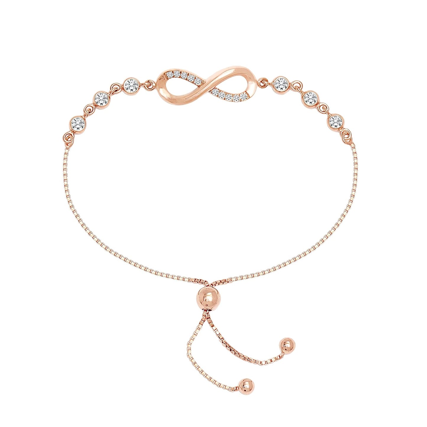 LeCalla Rose Gold-Plated 925 Sterling Silver Italian CZ Infinity Bolo Bracelet for Women Teen
