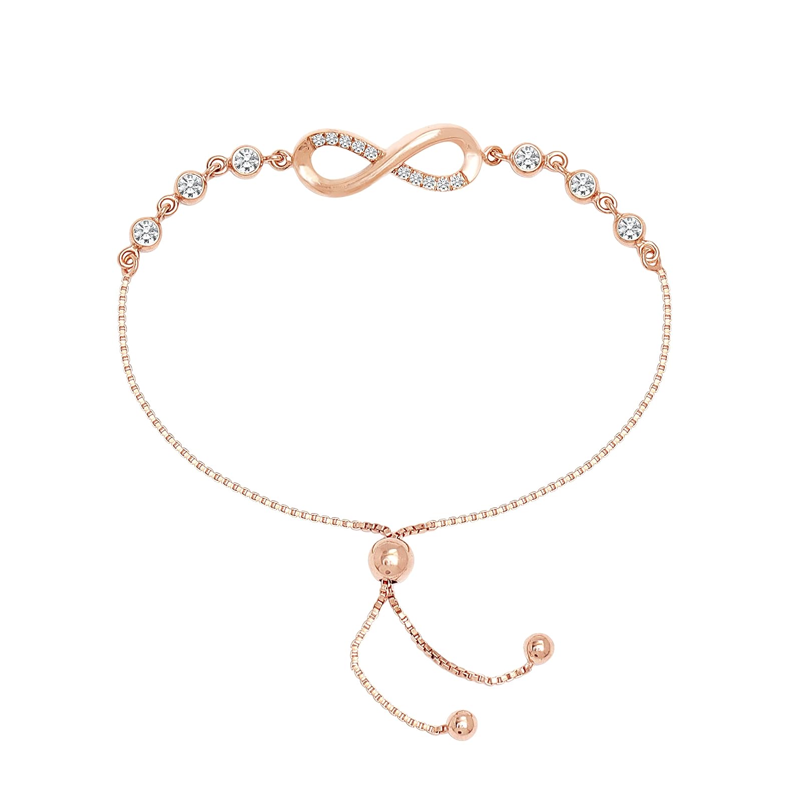 LeCalla Rose Gold-Plated 925 Sterling Silver Italian CZ Infinity Bolo Bracelet for Women Teen