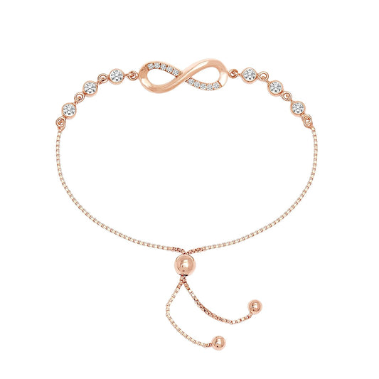 LeCalla Rose Gold-Plated 925 Sterling Silver Italian CZ Infinity Bolo Bracelet for Women Teen