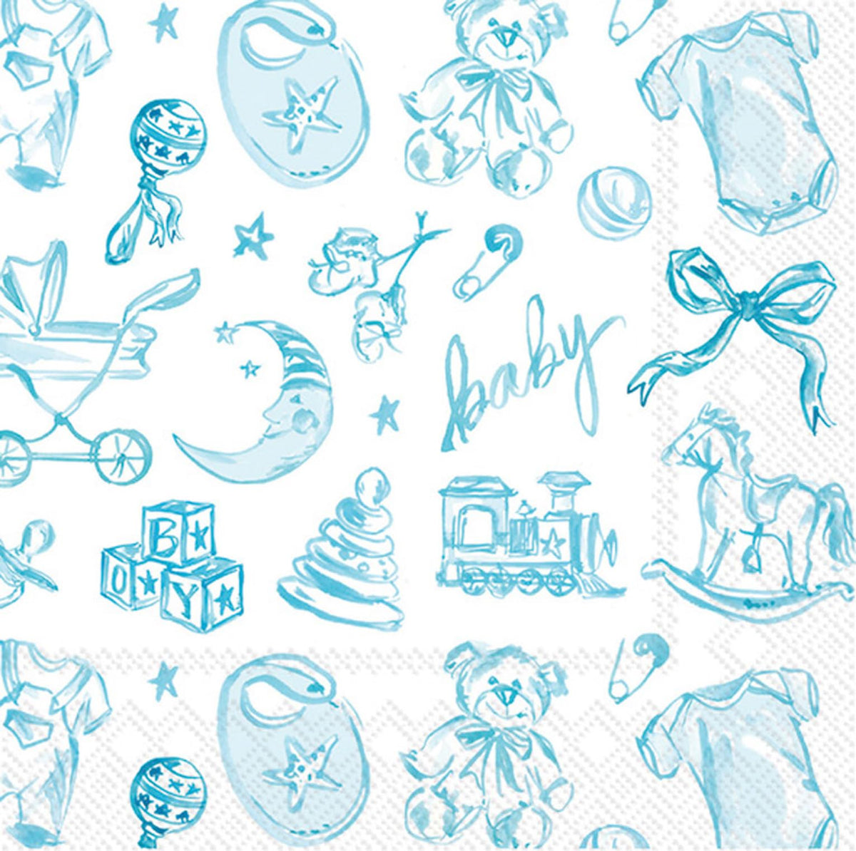 ihr SINCE 1977 Disposable Napkin, 5" x 5", Baby Toile (Blue)