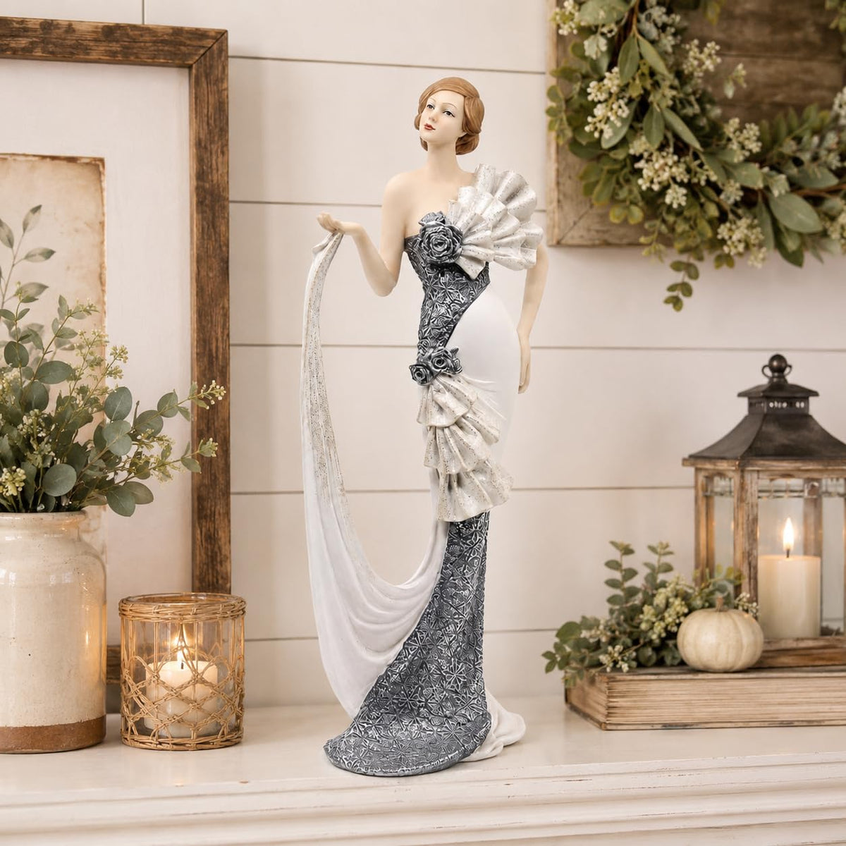 Comfy Hour 13 Inch Vintage Victorian Lady Figurine, Art Deco Statue