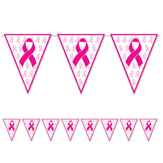 Beistle Ribbon Pennant Banner, 11" x 12', Pink/White