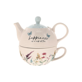 Pavilion Gift Company Teapot, 14.5 oz Teapot & 10 oz Cup, Blue