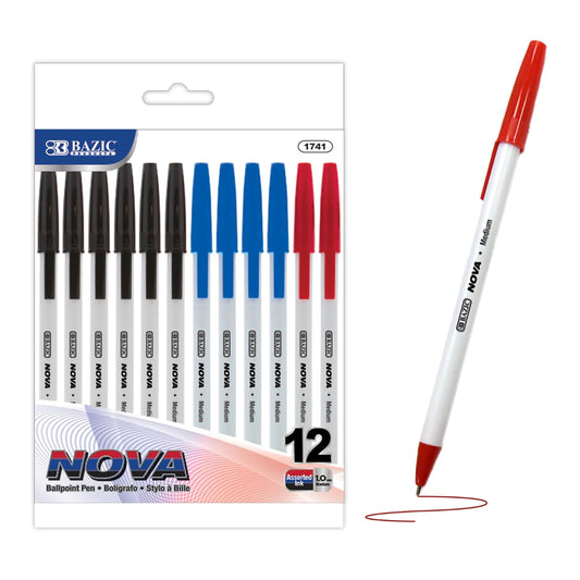 BAZIC Nova Assorted Color Stick Pen (12/Pack)