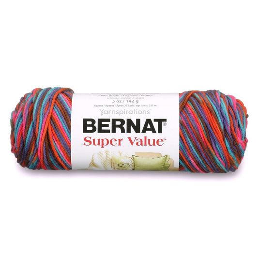 Spinrite Yarns (CA) Bernat Super Value Variegates Yarn, 5 oz, Gauge 4 Medium Worsted, Sedona Sunset