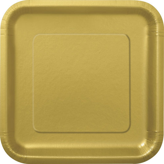 Unique Industries Gold 33243/U Square Paper Plates, 14ct, 9" x 9"