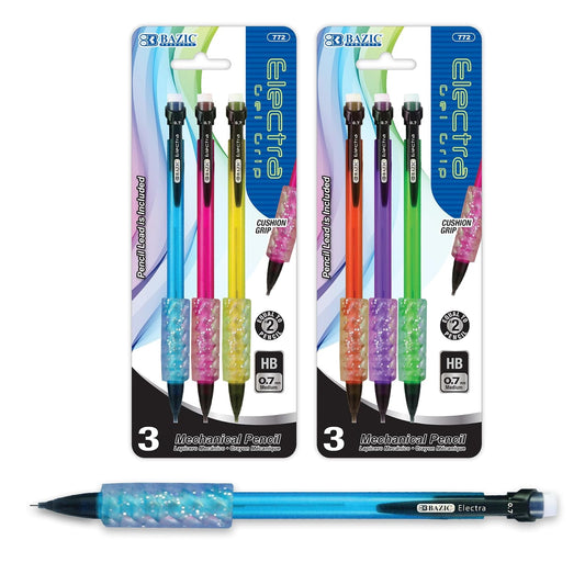 BAZIC Electra 0.7 mm Fashion Color Mechanical Pencil with Gel Grip (3/Pack)