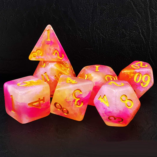Bescon Dice Magical Stone Dice Set Series, 7pcs Polyhedral RPG Dice Set RoseQuartz, Brick Box Packing