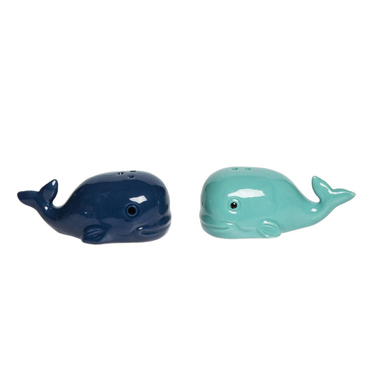 Beachcombers Whale Salt and Pepper Shaker Set of 2 L3.7 x W1.57 X H1.5 Blue