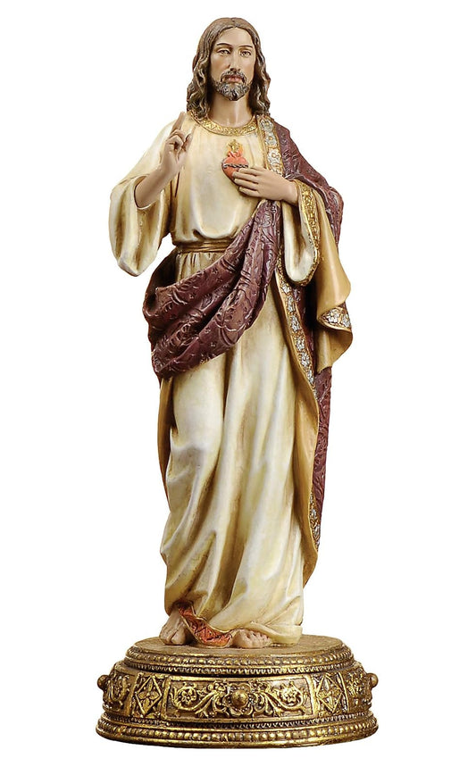 Heavenly Protectors Joseph's Studio by Roman Exclusive Sacred Heart of Jesus Figurine on Gold Base with a Drawer That Contains a Prayer to The Saint, 10.25-Inch