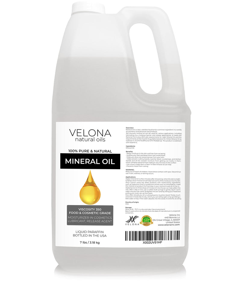 Velona Food Grade Mineral Oil 350 Viscosity NF USP Grade - 7 lb | for Cutting Boards, Countertops and Butcher Blocks, Stainless Steel, Knife, Tool, Machine, and Equipment | Made in The USA