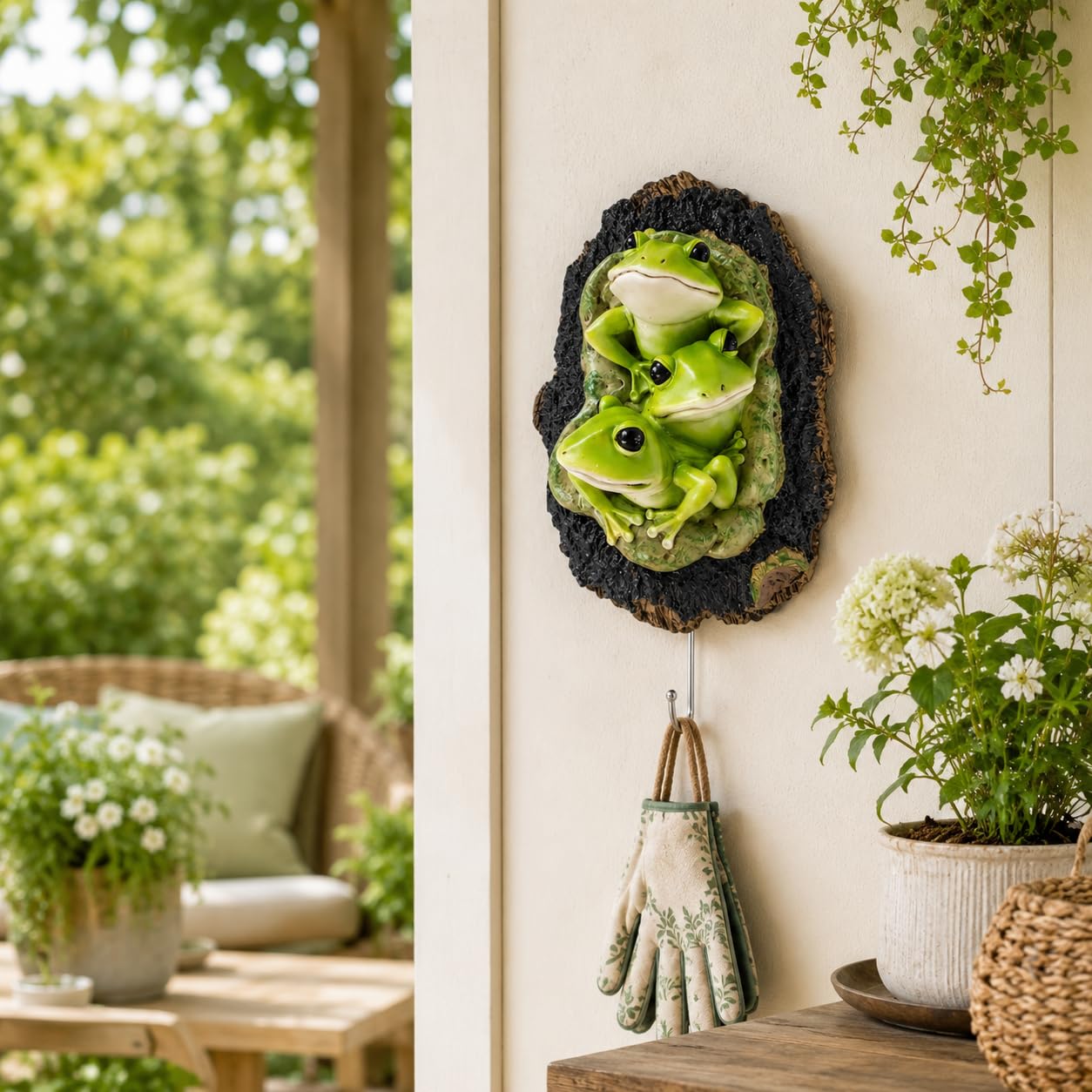 Comfy Hour 9.3 Inch Frog Figurine Wall Hanger, Tree Cavity Hook