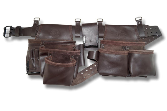 Graintex OD2222:: 10 Pocket Framers Tool Belt Premium Oil Tanned Leather with 2.3/4” Leather Belt for Constructors, Electricians, Plumbers, Handymen