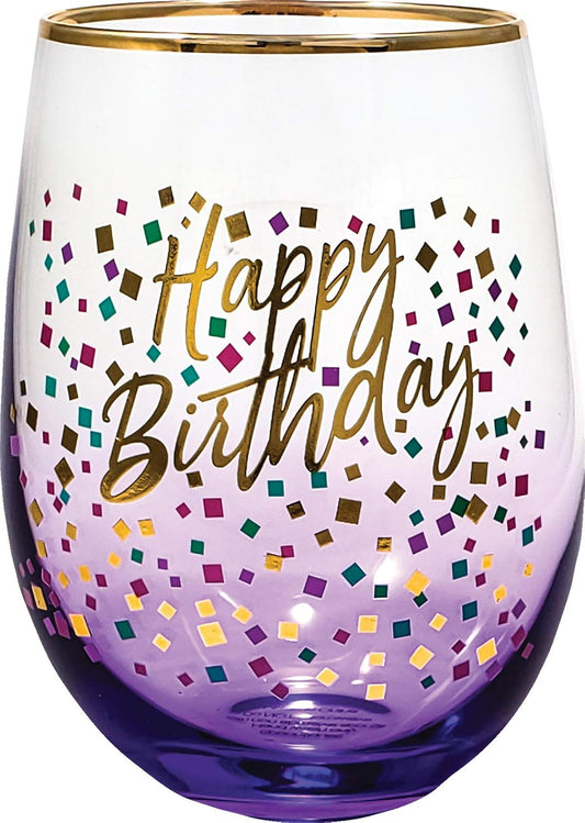 Spoontiques 21720 Happy Birthday Stemless Glass, 20 ounces, Purple