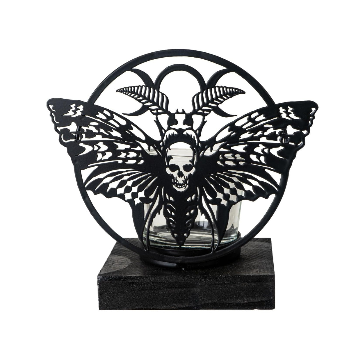 Pacific Giftware Candle Holder, 5 Inches - Death's Head Moth, Black/White