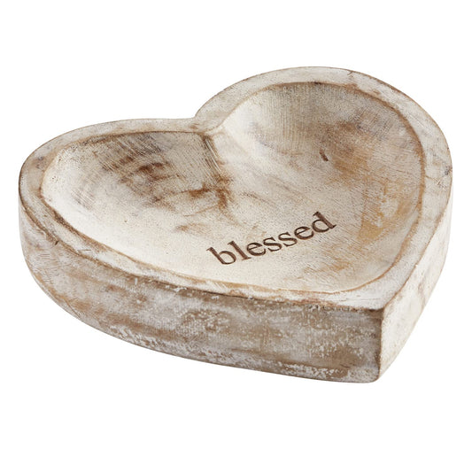 47th & Main Faithworks-Heart-Shaped Mango Wood Trinket Tray, 6 x 6-Inch, Blessed