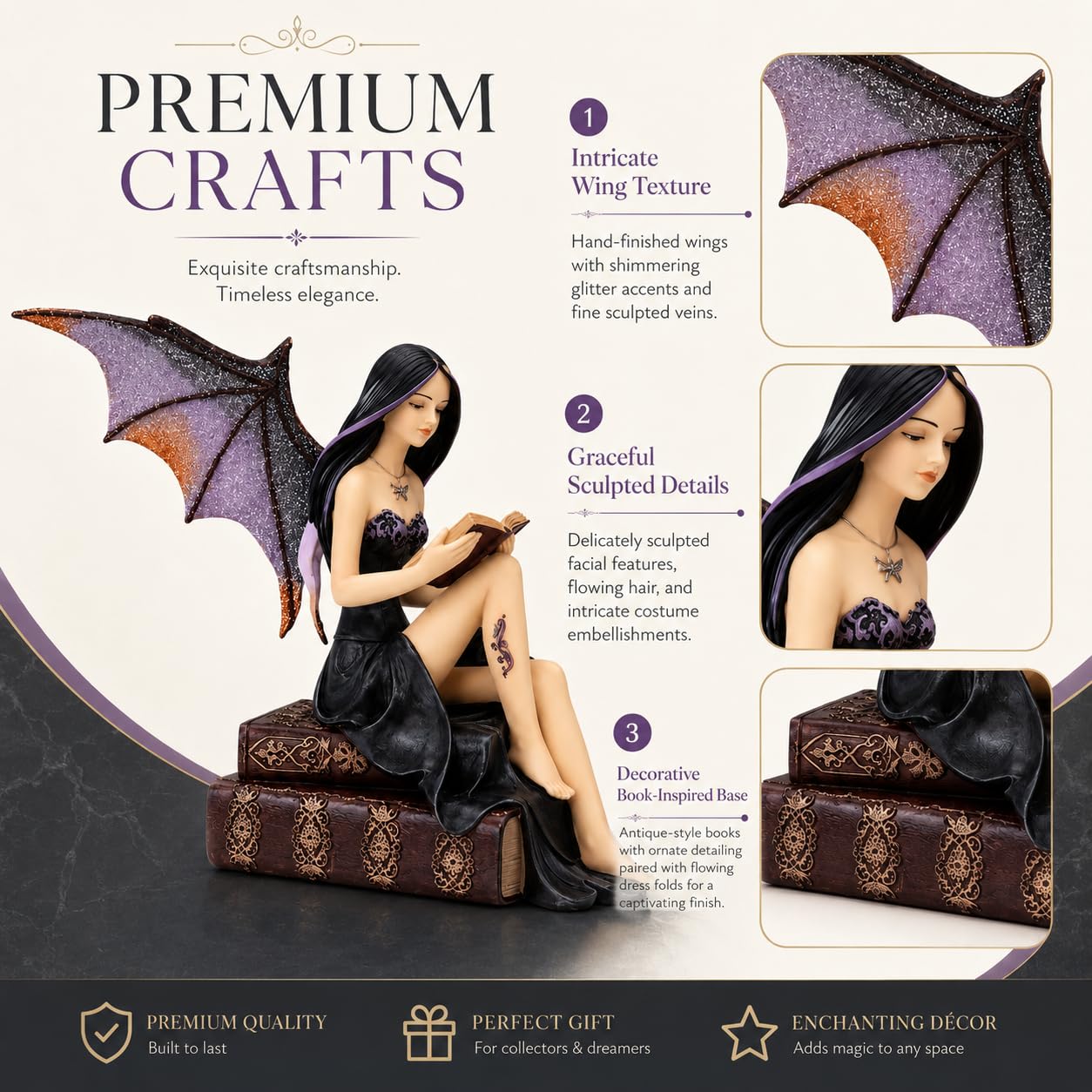 Comfy Hour Fairyland Collection 9 Reading Book Dark Fairy Witch Figurine, Home Decoration And Collectibles, Polyresin