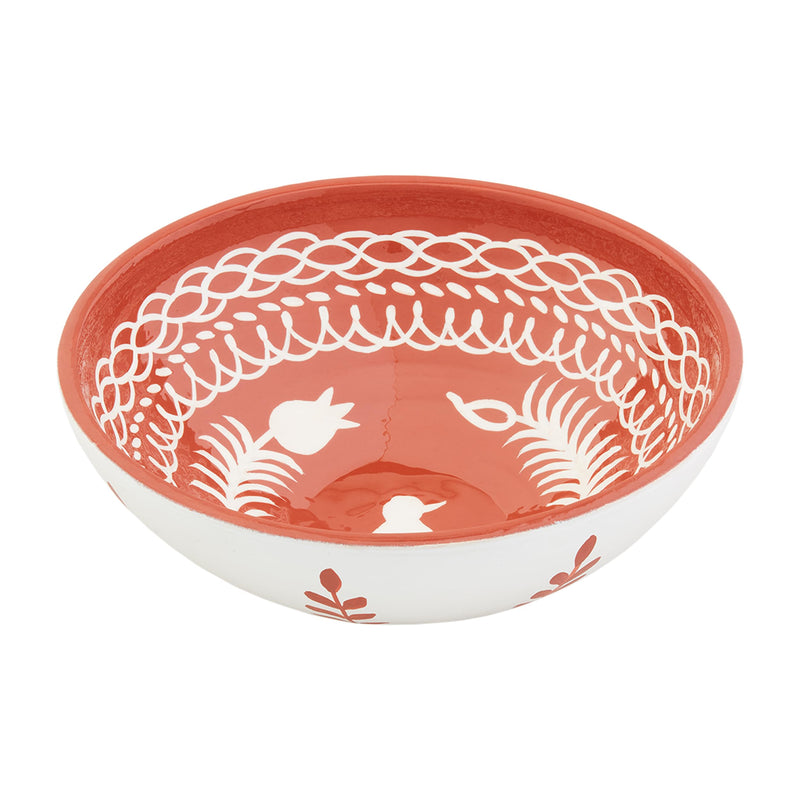 Mud Pie Hand Painted Terracotta Bowl, 4" x 12 1/2" dia, ORANGE