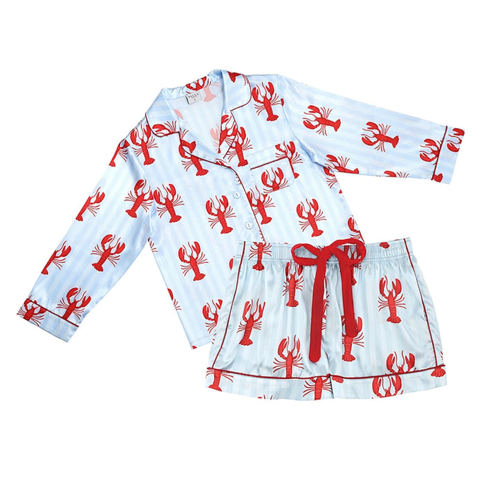 Bella Sleep + Spa Pajamas, Medium, Blue Stripes + Red Lobsters